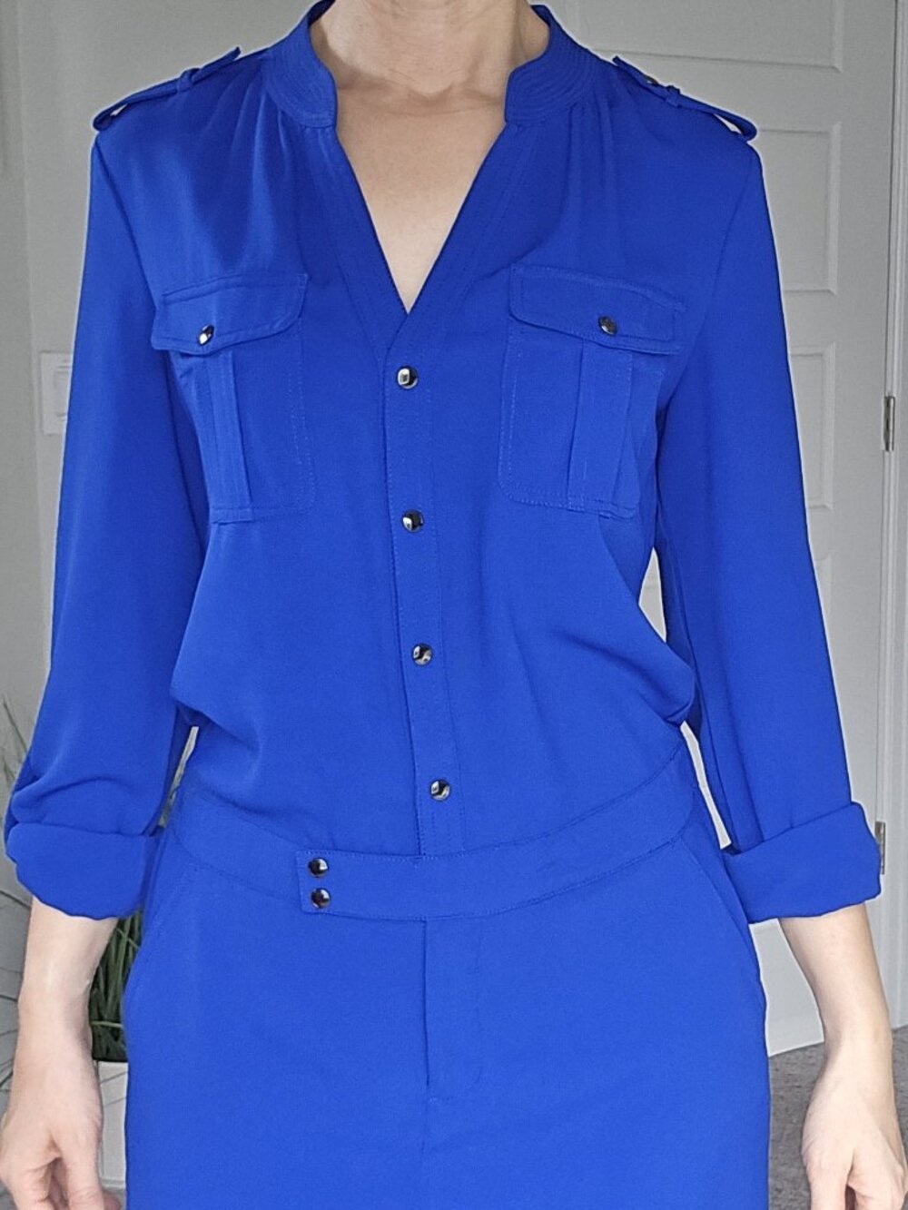 Royal Blue Cache Military Shirt Dress, Size 0